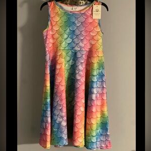 Rainbow Mermaid Scale Summer Dress, FunnyCoKids, Sz XLG Girls (10-13) NEW w/Tags